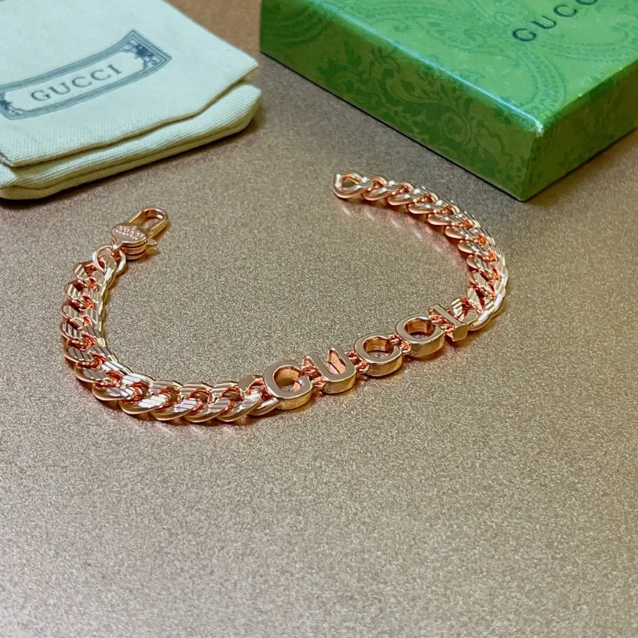 Gucci Logo Chain Bracelet Rose Gold-Tone Bracelets 4