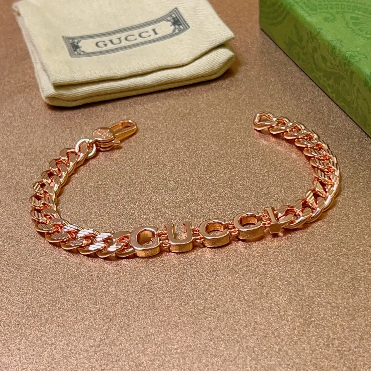 Gucci Logo Chain Bracelet Rose Gold-Tone Bracelets 6