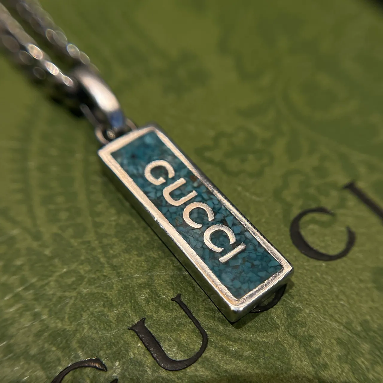 Gucci Logo Pendant Silver Chain Necklace 6