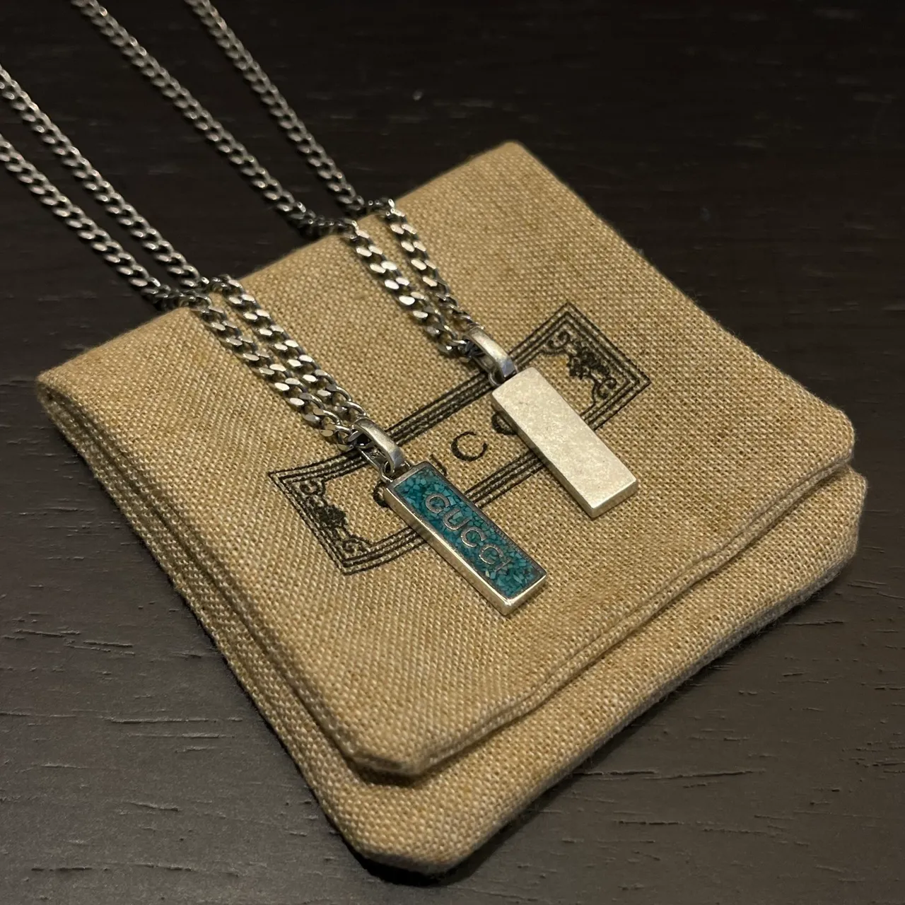 Gucci Logo Pendant Silver Chain Necklace 7
