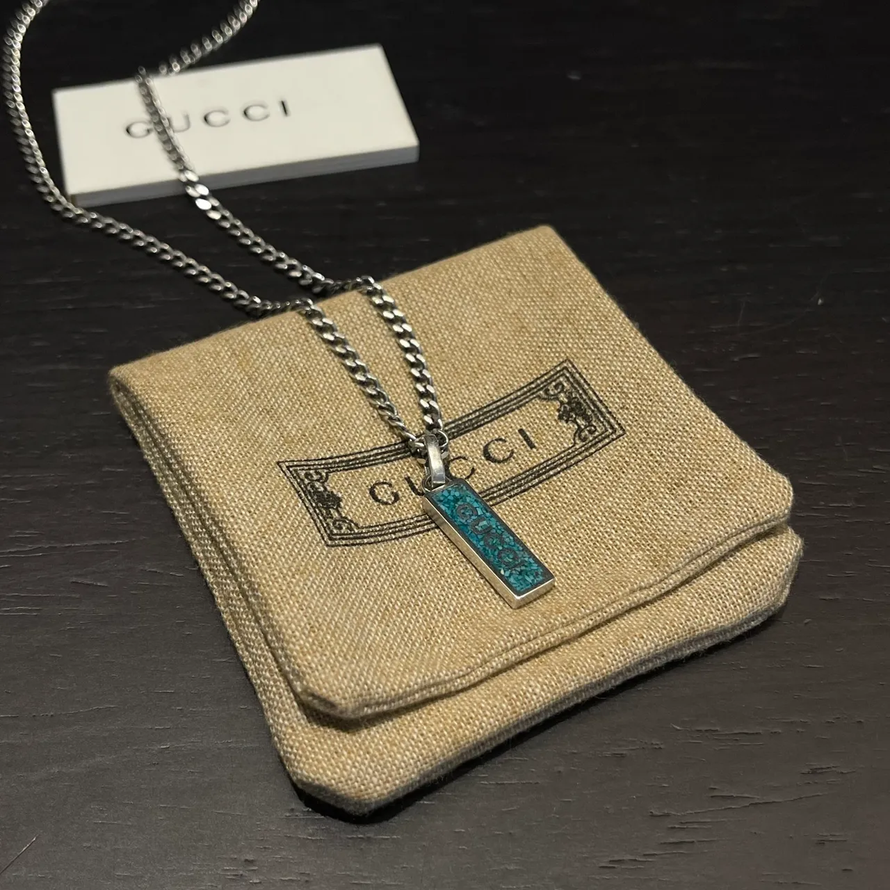 Gucci Logo Pendant Silver Chain Necklace 8