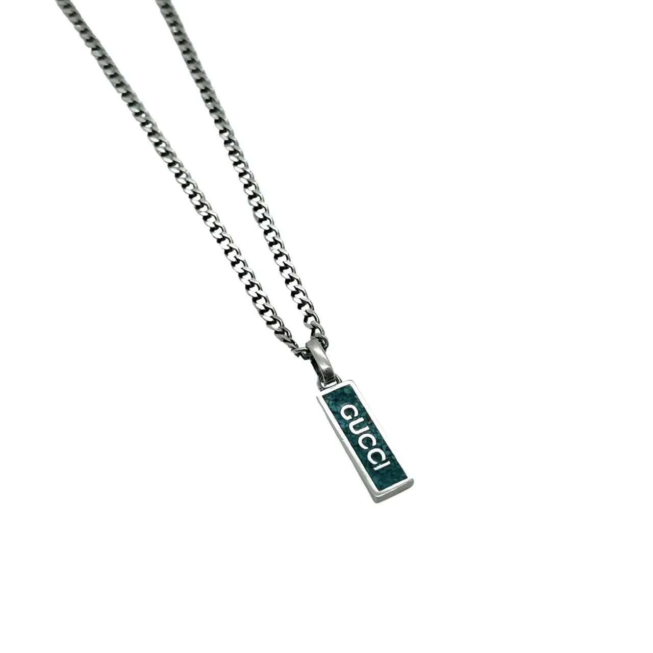 Gucci Logo Pendant Silver Chain Necklace 9