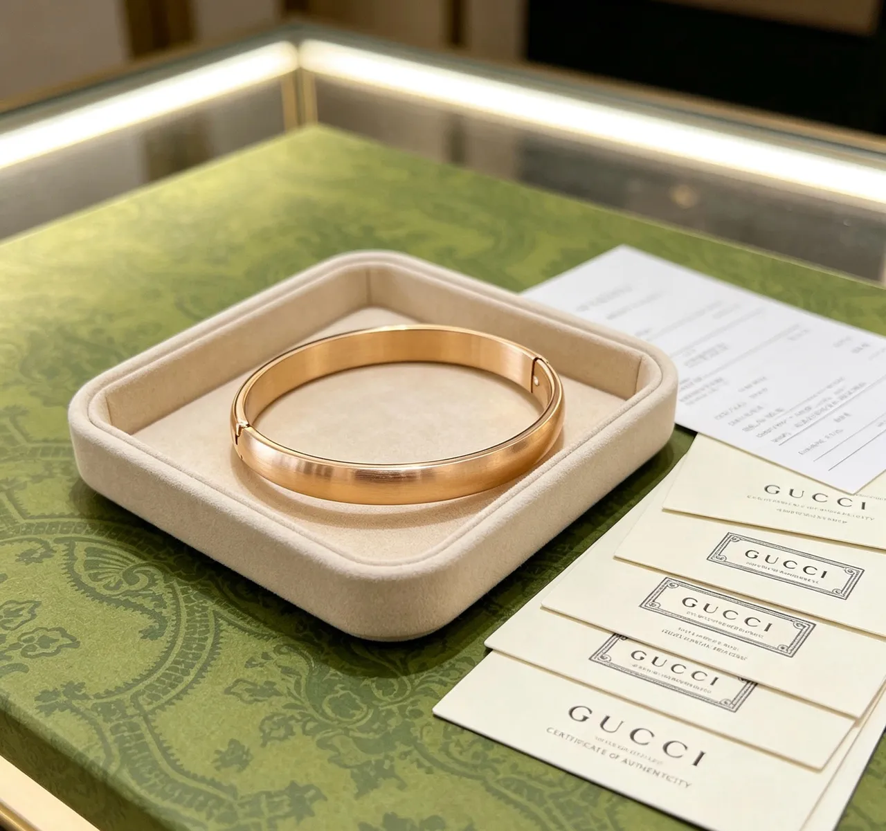 Gucci Minimalist Brushed Gold-Tone Hinged Bangle Bracelet 5