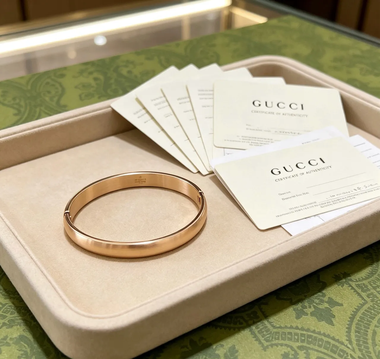 Gucci Minimalist Brushed Gold-Tone Hinged Bangle Bracelet 8