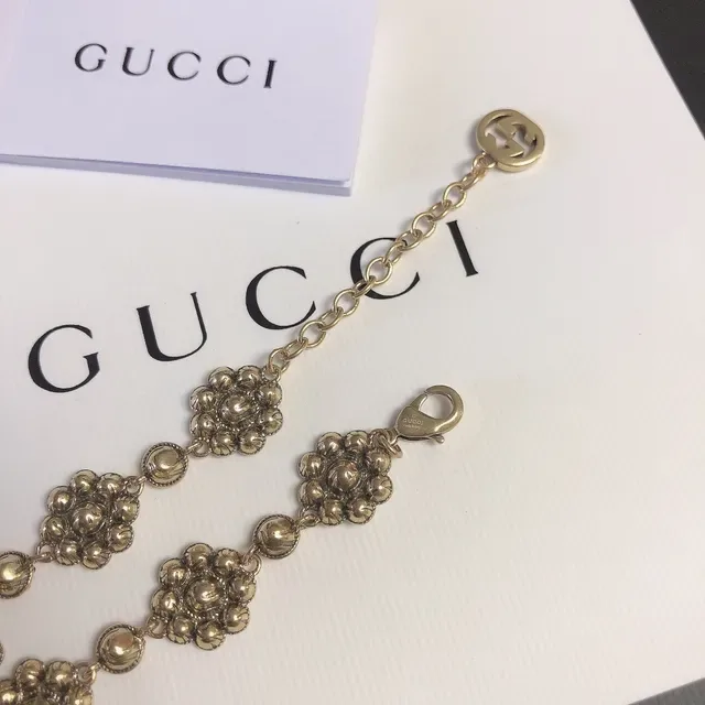 Gucci Multicolor Gold Floral Crystal Charm Metal Bracelet 2