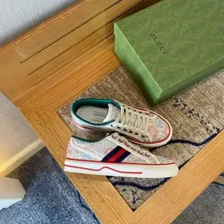 Gucci Multicolor White Floral-Print Canvas Web Stripe Detail Lifestyle Sneakers