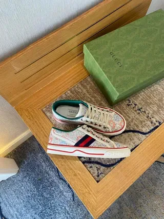 Gucci Multicolor White Floral-Print Canvas Web Stripe Detail Lifestyle Sneakers 1