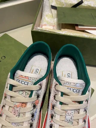 Gucci Multicolor White Floral-Print Canvas Web Stripe Detail Lifestyle Sneakers 4