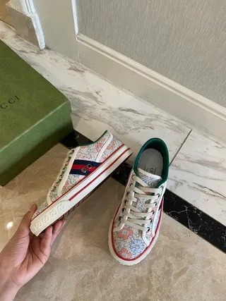 Gucci Multicolor White Floral-Print Canvas Web Stripe Detail Lifestyle Sneakers 6