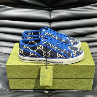Gucci Navy Blue GG Monogram Print Piping Detail Lifestyle Sneakers