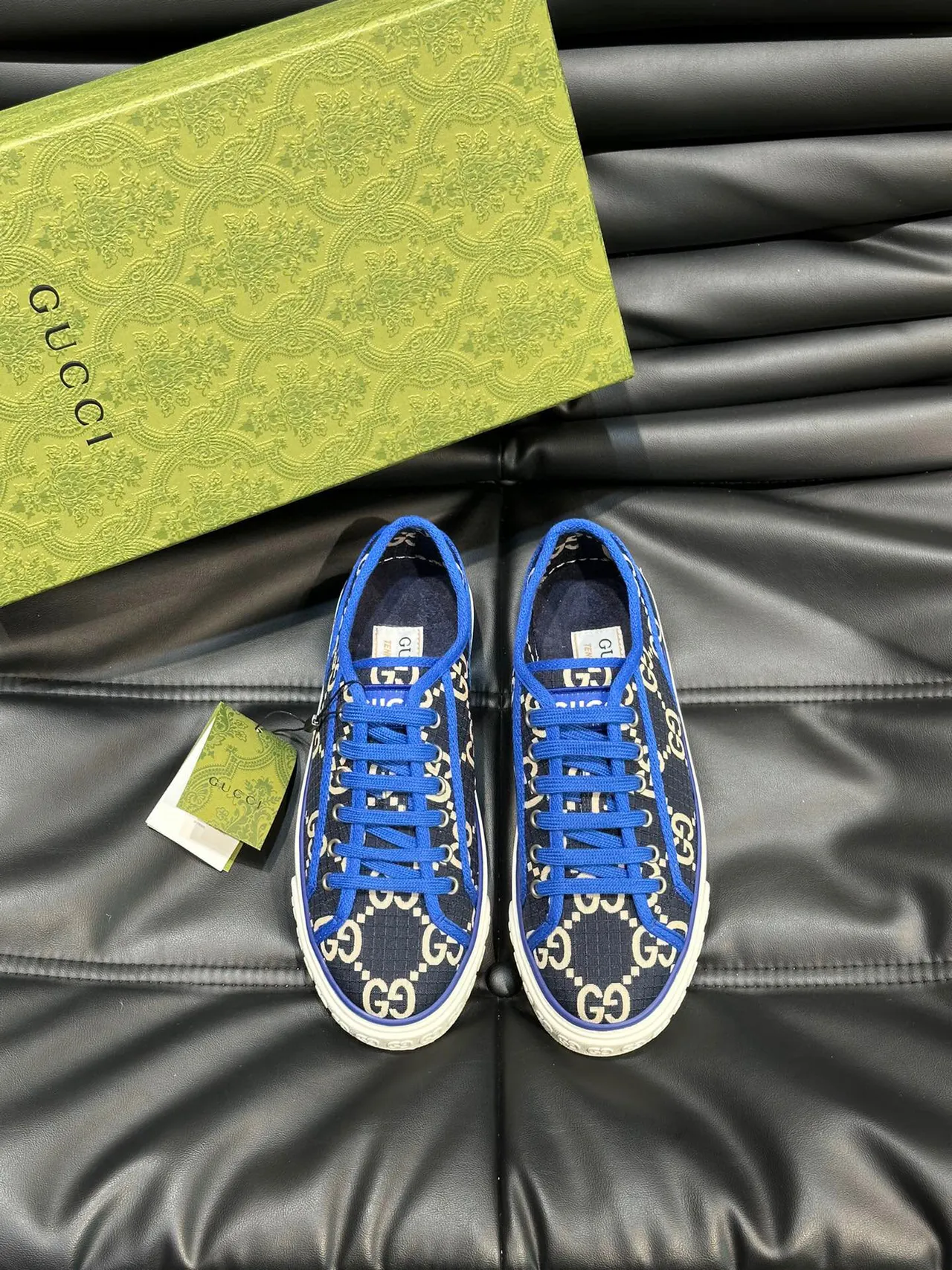 Gucci Navy Blue GG Monogram Print Piping Detail Lifestyle Sneakers 2