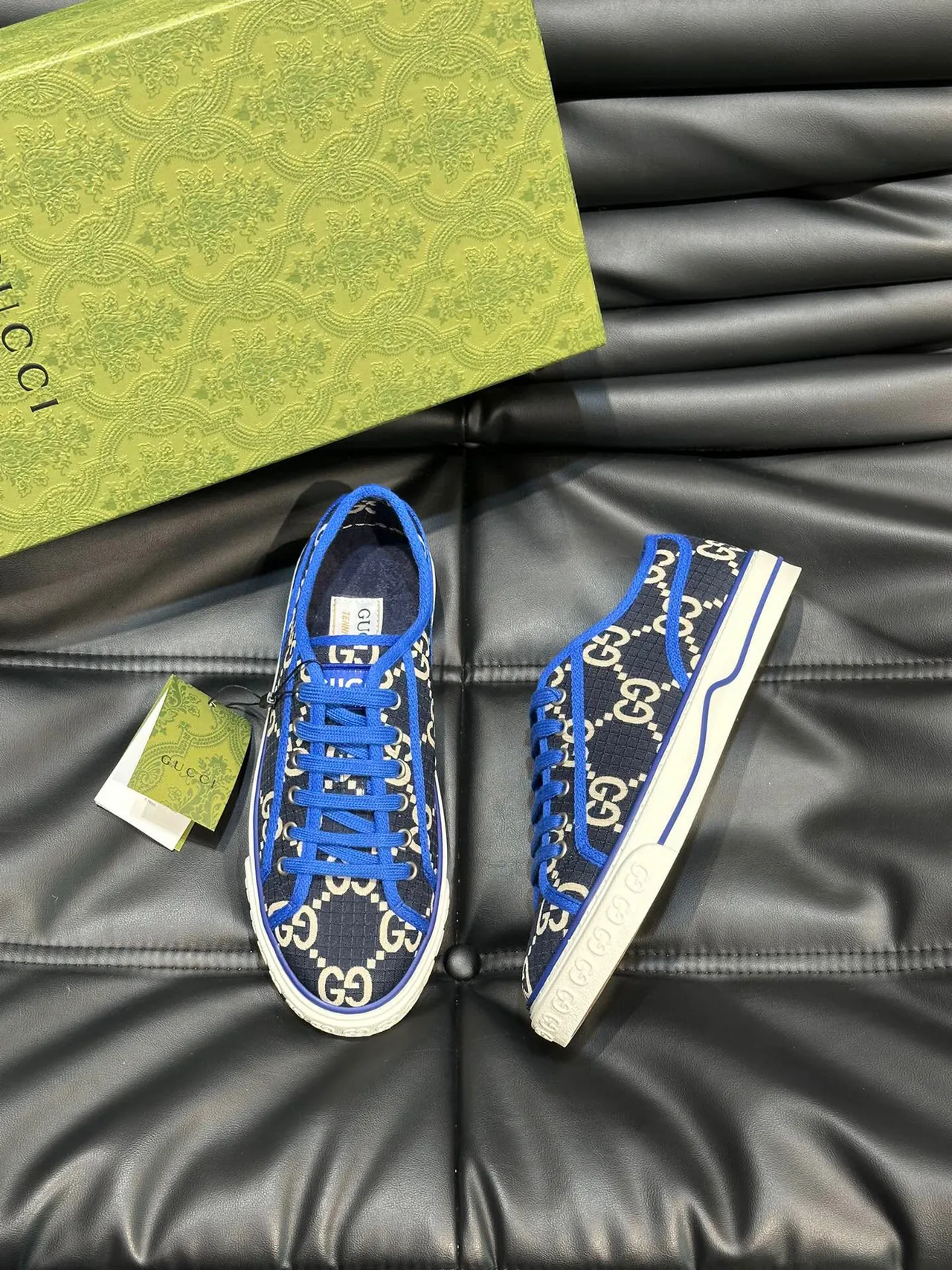 Gucci Navy Blue GG Monogram Print Piping Detail Lifestyle Sneakers 3