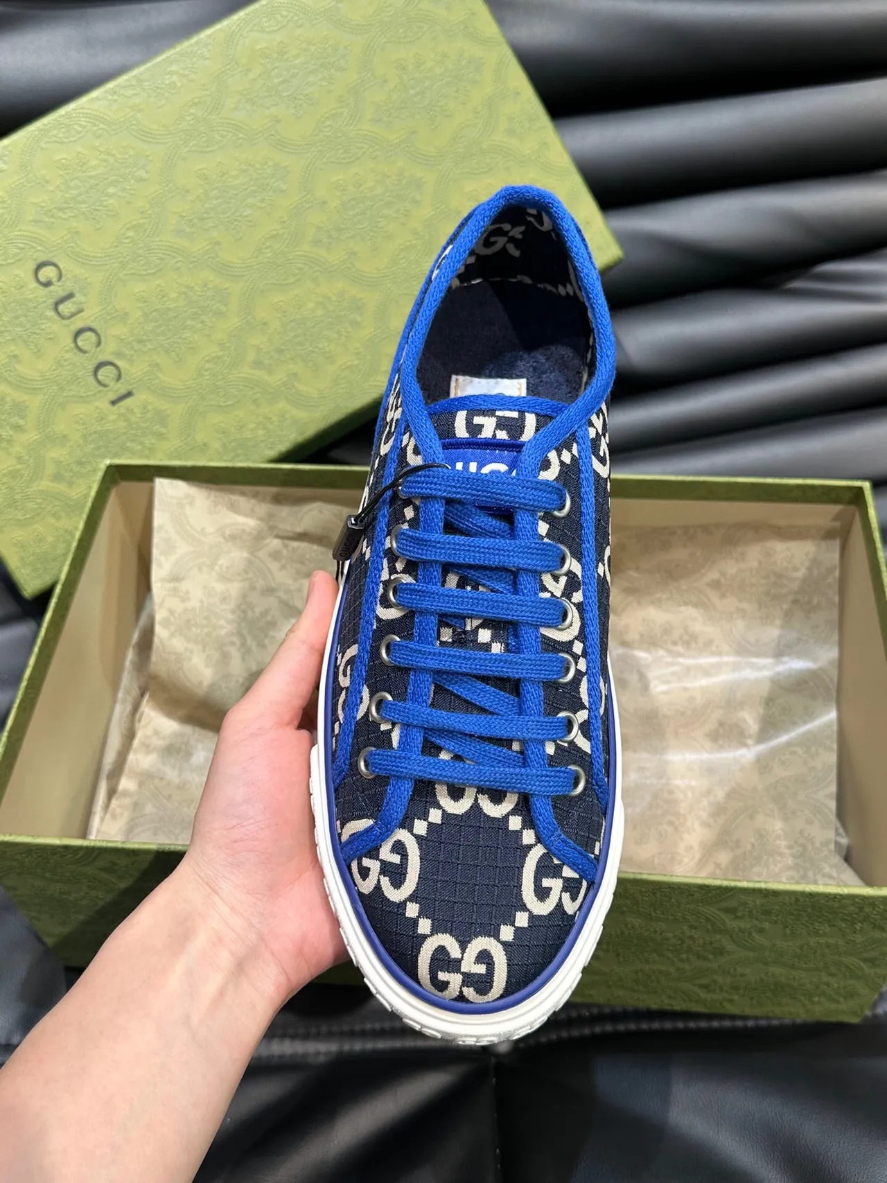 Gucci Navy Blue GG Monogram Print Piping Detail Lifestyle Sneakers 6
