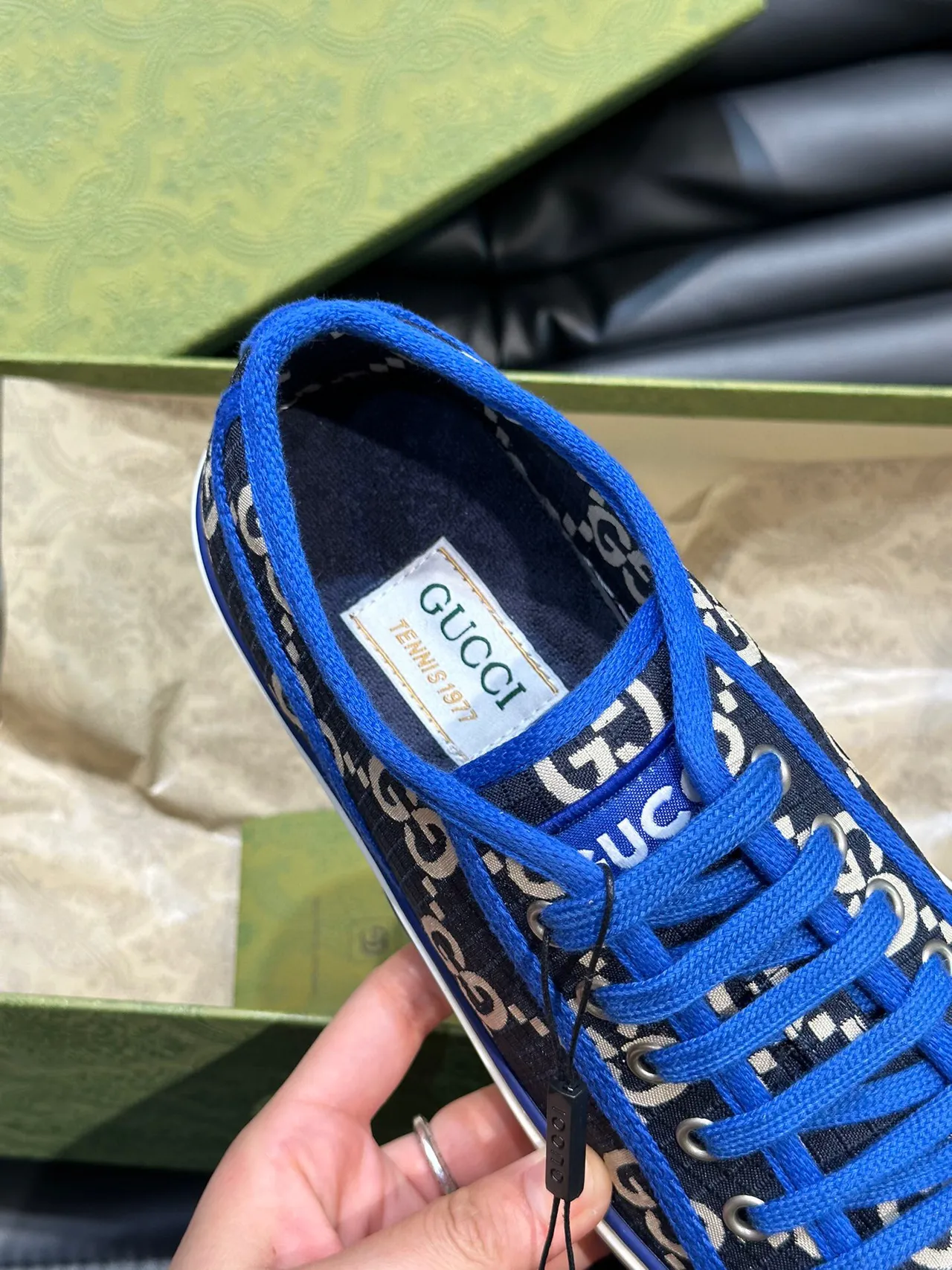 Gucci Navy Blue GG Monogram Print Piping Detail Lifestyle Sneakers 8