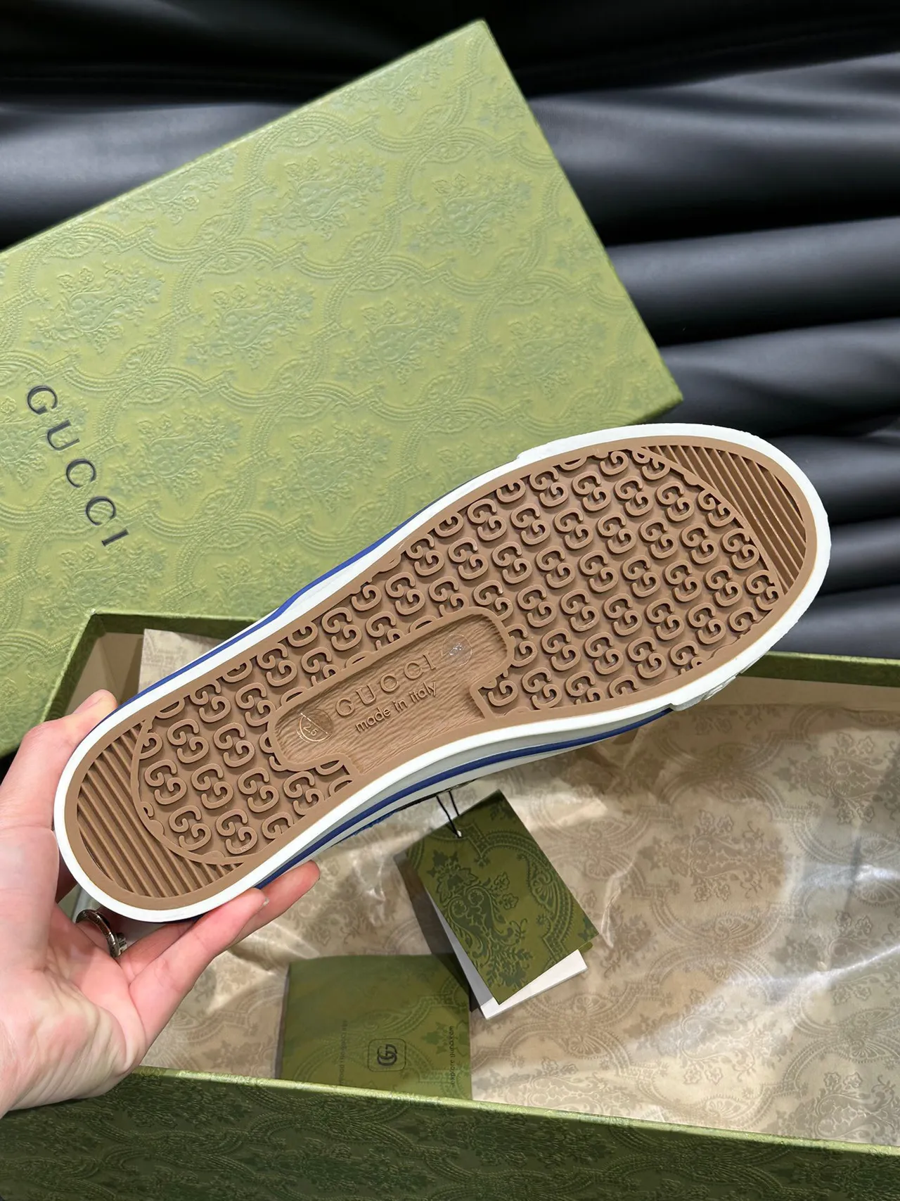 Gucci Navy Blue GG Monogram Print Piping Detail Lifestyle Sneakers 9
