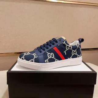 Gucci Navy Red GG Monogram Canvas Upper Web Stripe Lifestyle Sneakers