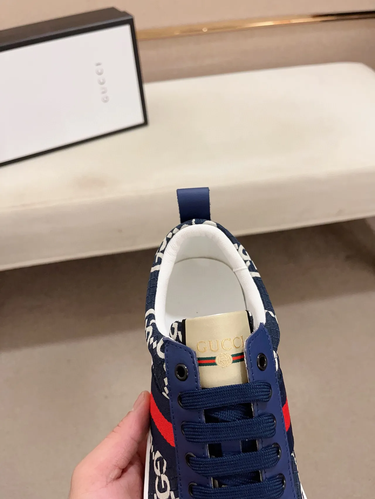 Gucci Navy Red GG Monogram Canvas Upper Web Stripe Lifestyle Sneakers 6