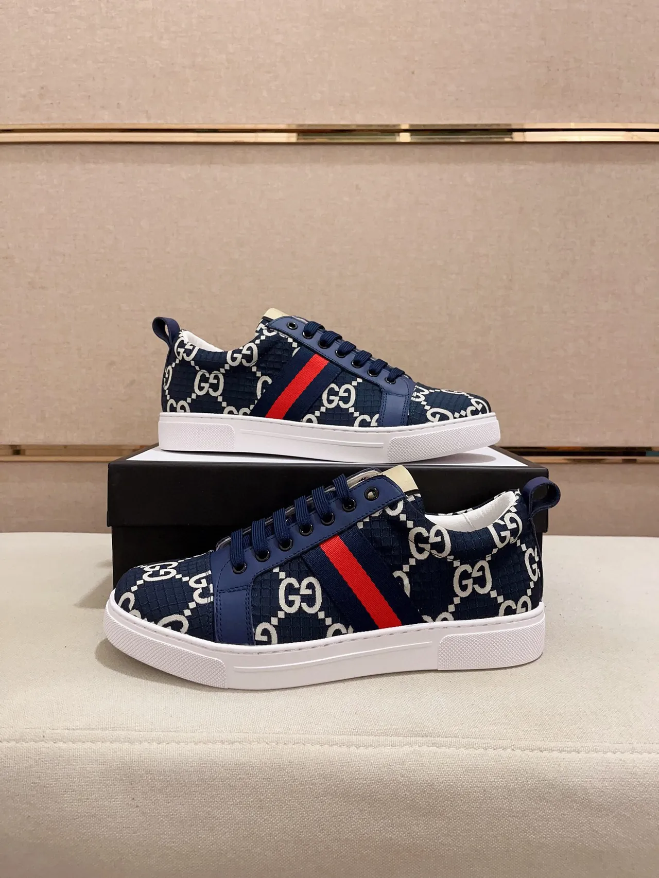 Gucci Navy Red GG Monogram Canvas Upper Web Stripe Lifestyle Sneakers 7
