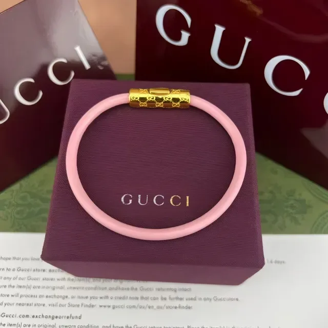 Gucci Navy Silver Round Leather Cord Cylindrical Engraved Metal Clasp Bracelet 4