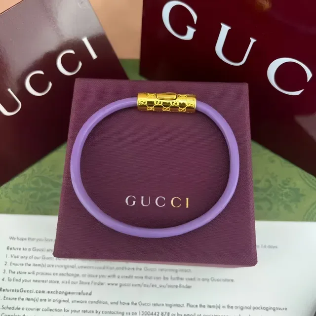 Gucci Navy Silver Round Leather Cord Cylindrical Engraved Metal Clasp Bracelet 5