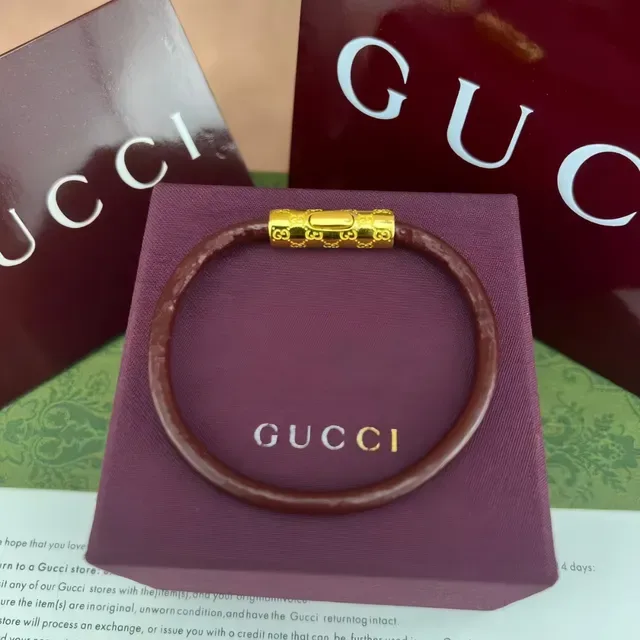 Gucci Navy Silver Round Leather Cord Cylindrical Engraved Metal Clasp Bracelet 6