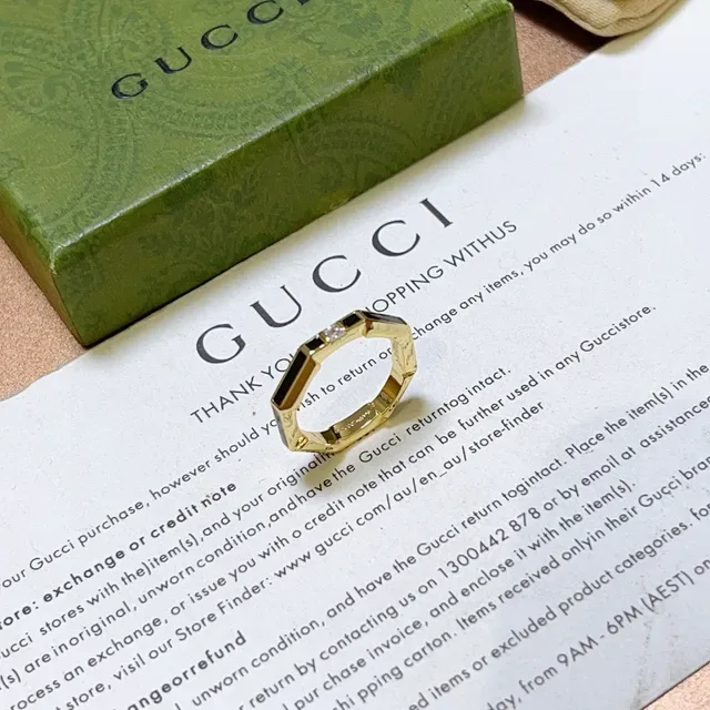 Gucci Octagon Gold Black Octagonal Geometric Band Inlay Panels Ring 3