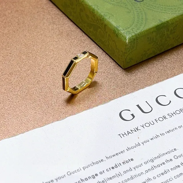 Gucci Octagon Gold Black Octagonal Geometric Band Inlay Panels Ring 9