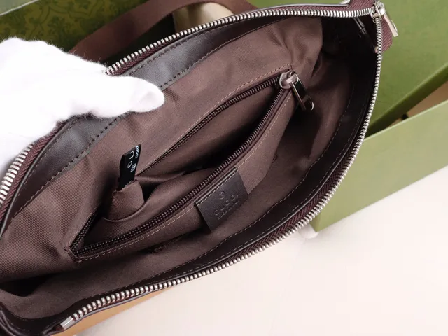 Sac messager Gucci Ophidia Beige Brown GG Monogram Canvas avec bande de cuir 2