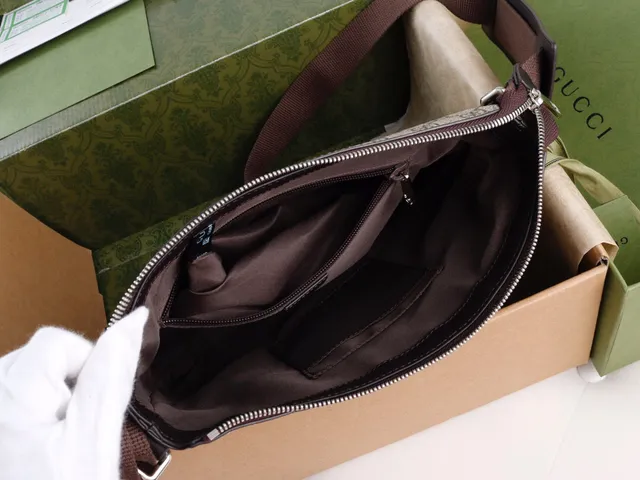 Sac messager Gucci Ophidia Beige Brown GG Monogram Canvas avec bande de cuir 3