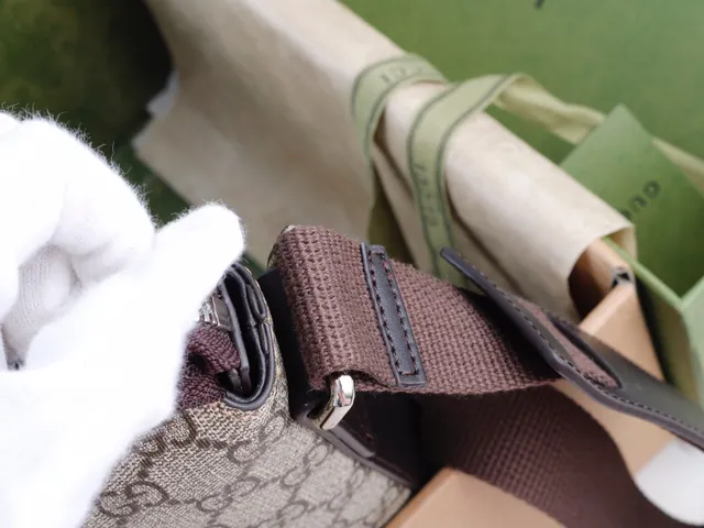 Sac messager Gucci Ophidia Beige Brown GG Monogram Canvas avec bande de cuir 7