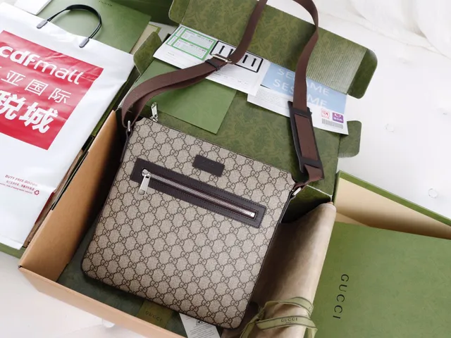 Sac messager Gucci Ophidia Beige Brown GG Monogram Canvas avec bande de cuir 11