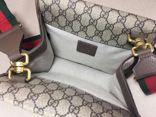 Gucci Ophidia Beige Gris GG Monogramme Toile Ovale Cuir Plaque Sac croisé 2