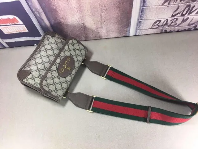 Gucci Ophidia Beige Gris GG Monogramme Toile Ovale Cuir Plaque Sac croisé 4