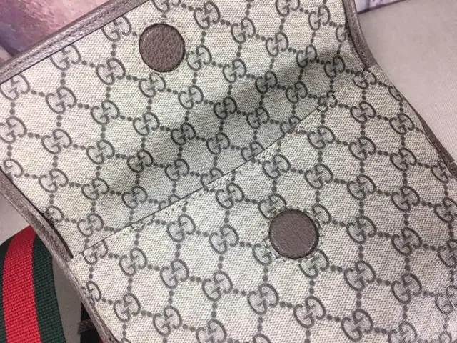 Gucci Ophidia Beige Gris GG Monogramme Toile Ovale Cuir Plaque Sac croisé 5