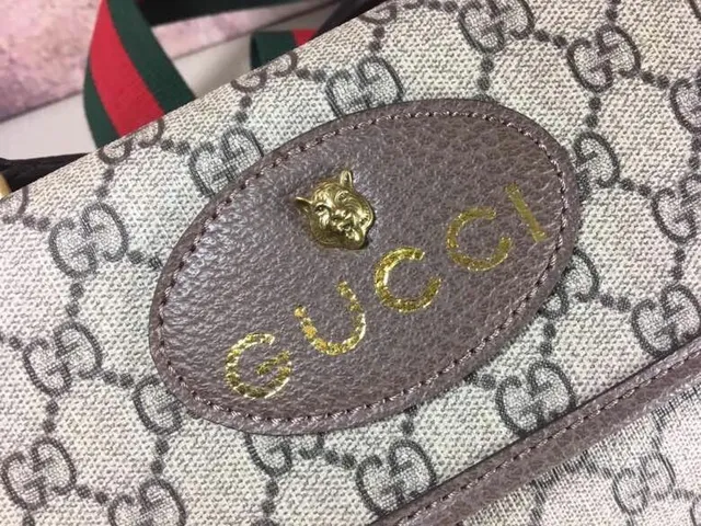 Gucci Ophidia Beige Gris GG Monogramme Toile Ovale Cuir Plaque Sac croisé 7