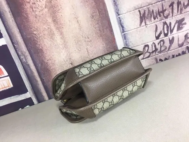 Gucci Ophidia Beige Gris GG Monogramme Toile Ovale Cuir Plaque Sac croisé 8