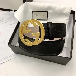 गुची ओफिडिया काला सोना इंटरलॉकिंग जी बकल एमबॉस्ड GG Monogram चमड़े की बेल्ट