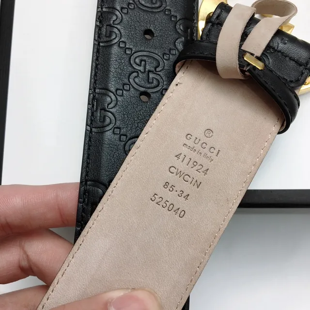 Gucci Ophidia Black Gold Interlocking G Buckle Embossed GG Monogram Leather Belt 7