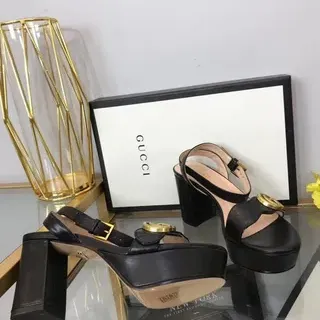 Gucci Ophidia Black Leather Platform Gladiator Sandals