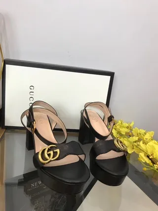 Gucci Ophidia Black Leather Platform Gladiator Sandals 5