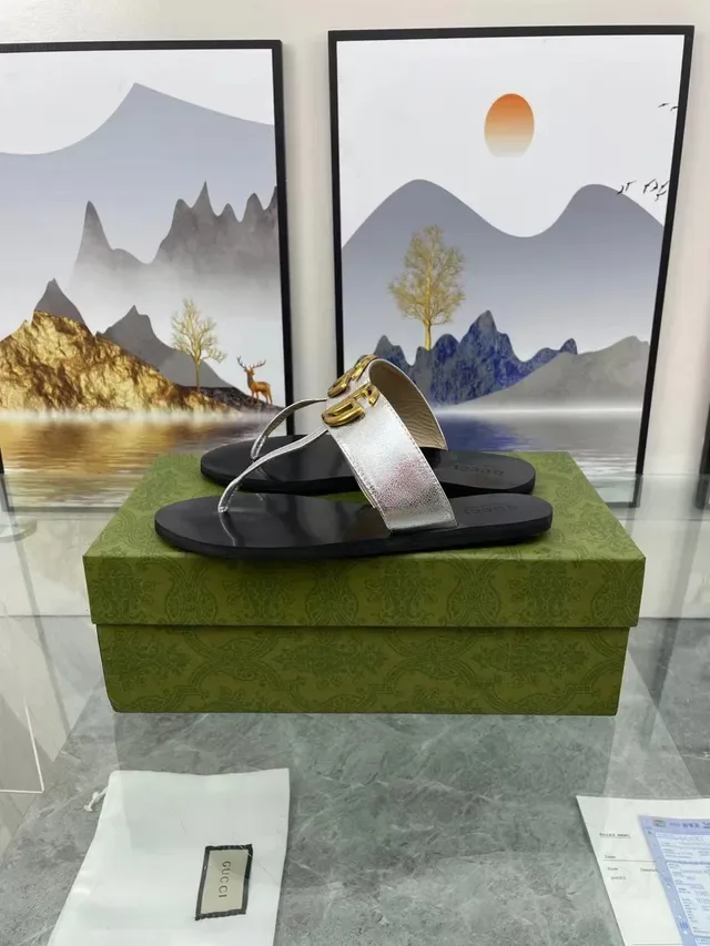 صنادل Gucci Ophidia أسود فضي Logo-Strap معدني كاجوال 4