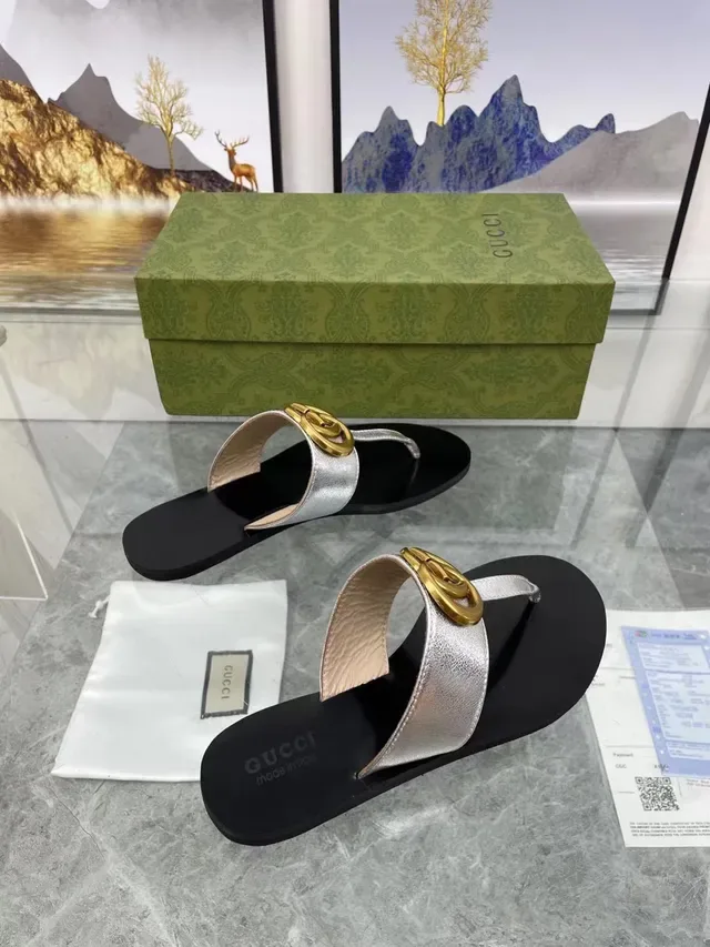صنادل Gucci Ophidia أسود فضي Logo-Strap معدني كاجوال 5