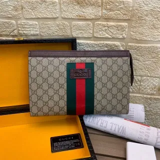 Gucci Ophidia GG Supreme Beige and Brown Envelope Clutch