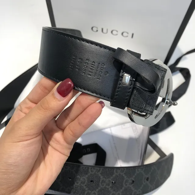 Gucci Ophidia Interlocking G काला बुना चमड़ा बेल्ट 2