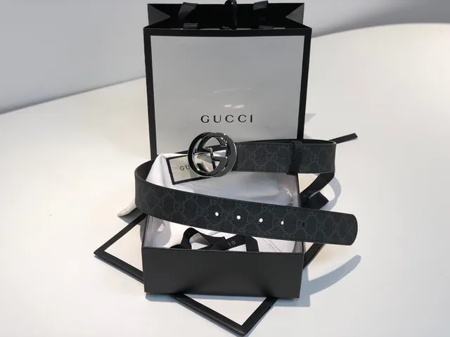 Gucci Ophidia Interlocking G काला बुना चमड़ा बेल्ट 3