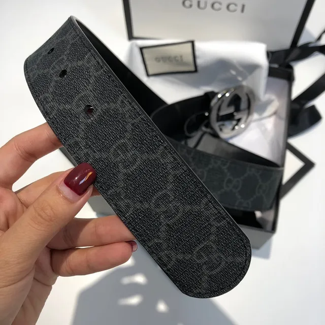 Gucci Ophidia Interlocking G काला बुना चमड़ा बेल्ट 4