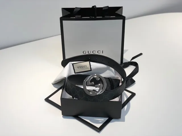 Gucci Ophidia Interlocking G काला बुना चमड़ा बेल्ट 6