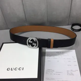 Gucci Ophidia Interlocking G Buckle Black and Tan Leather Belt