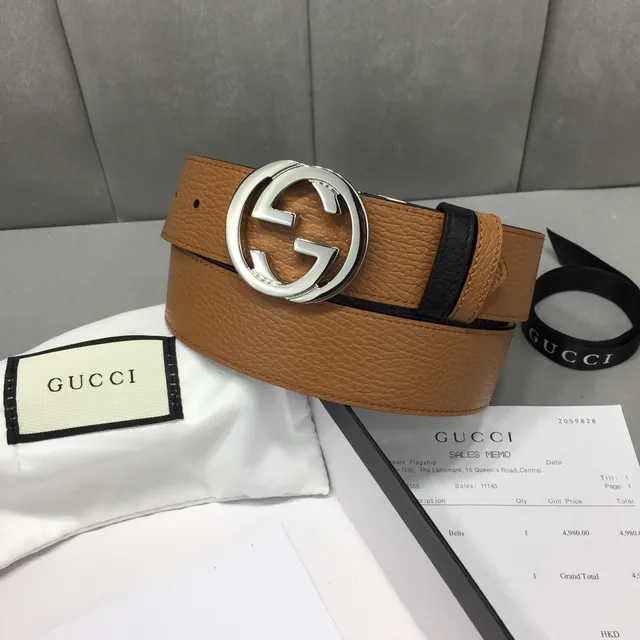 Gucci Ophidia Interlocking G Buckle Black and Tan Leather Belt 2