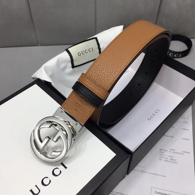 Gucci Ophidia Interlocking G Buckle Black and Tan Leather Belt 4